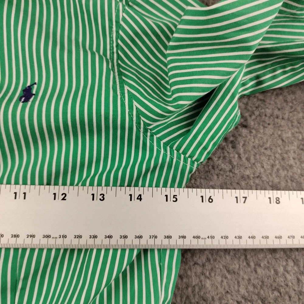 Polo Ralph Lauren Girls Green White Striped Button Down Shirt Dress Size 12